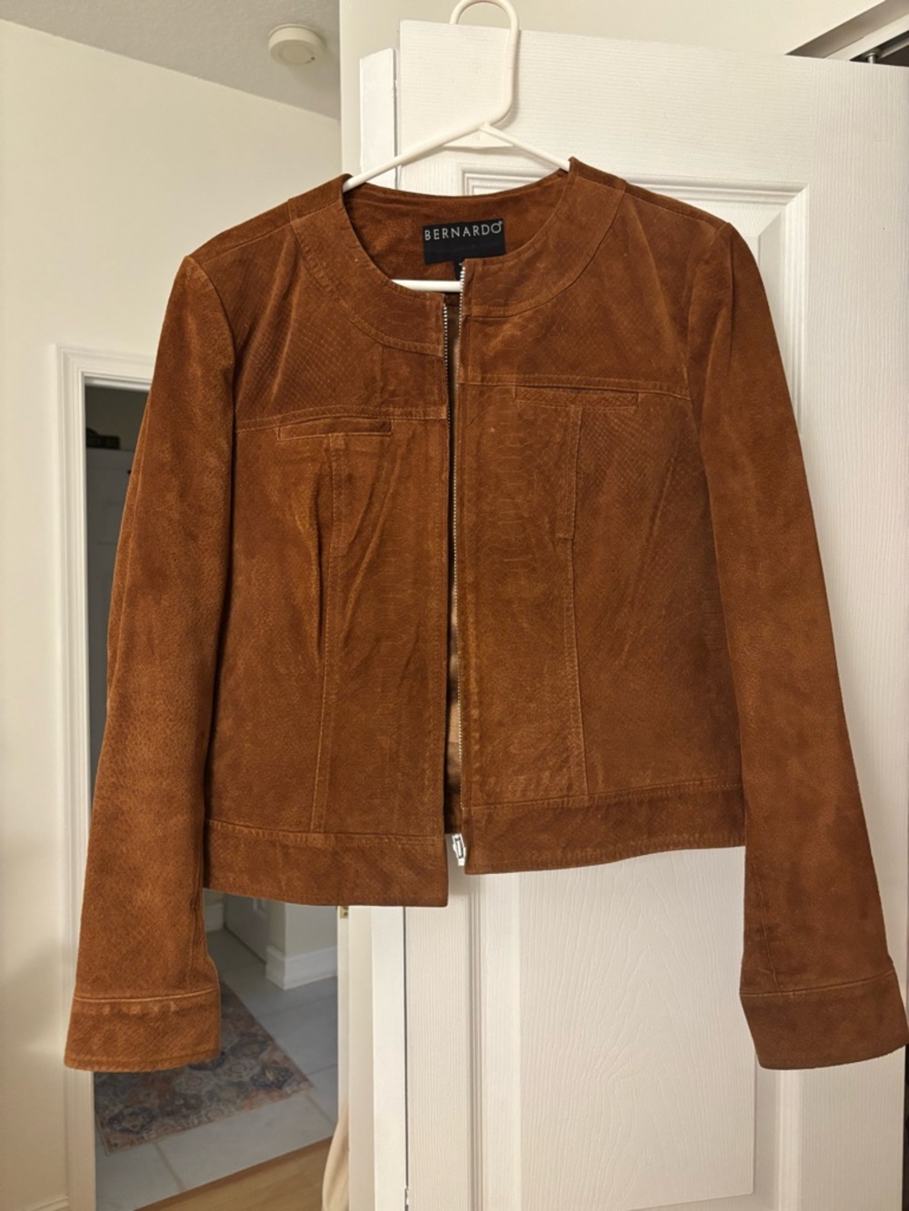 Bernardo Cognac Suede Zip-Front Leather Jacket